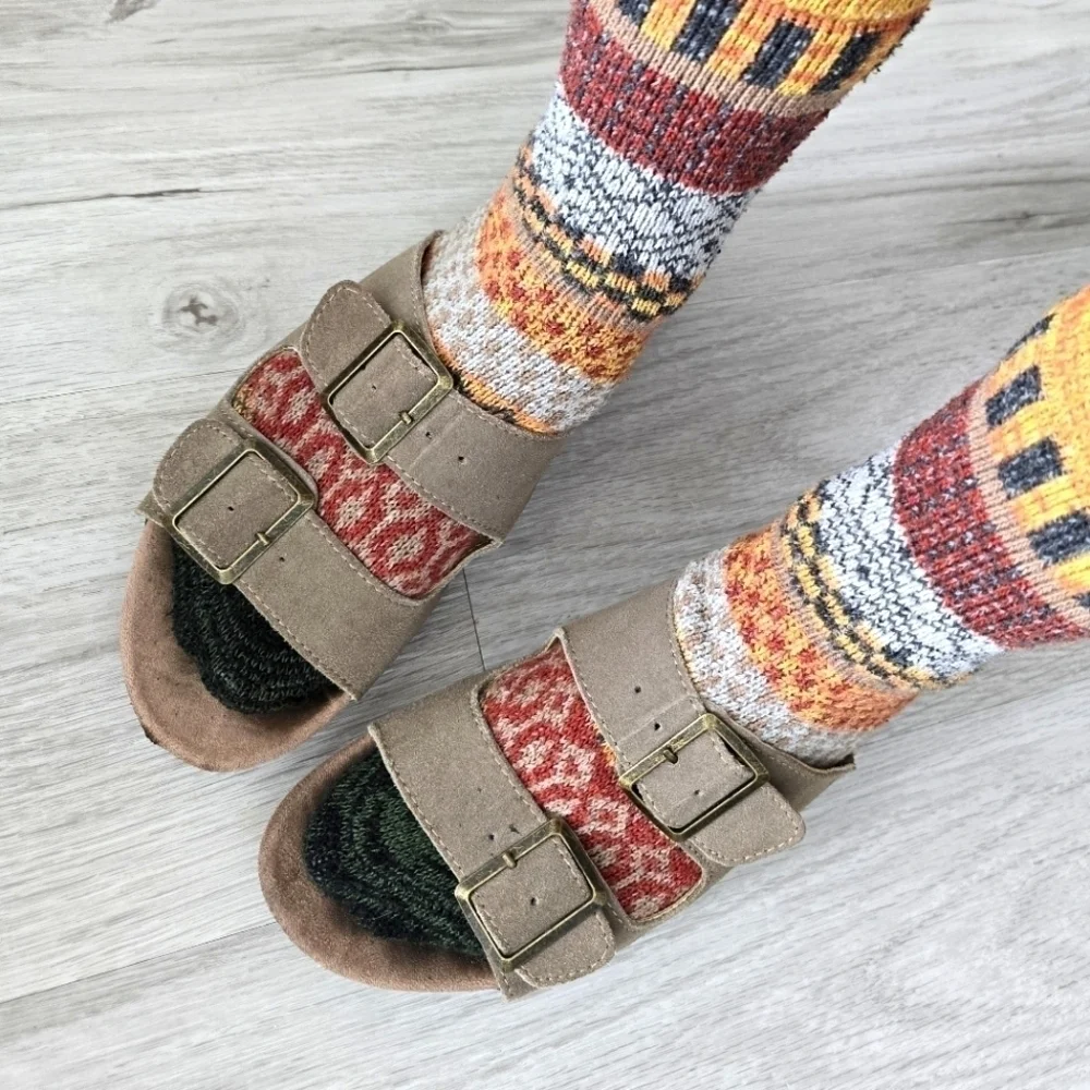 JSport | Boho tan brown leather strappy open toe slide sandals | WMS 6.5